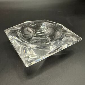 vintage Val St Lambert crystal ASHTRAY square ash tray heavy clear glass